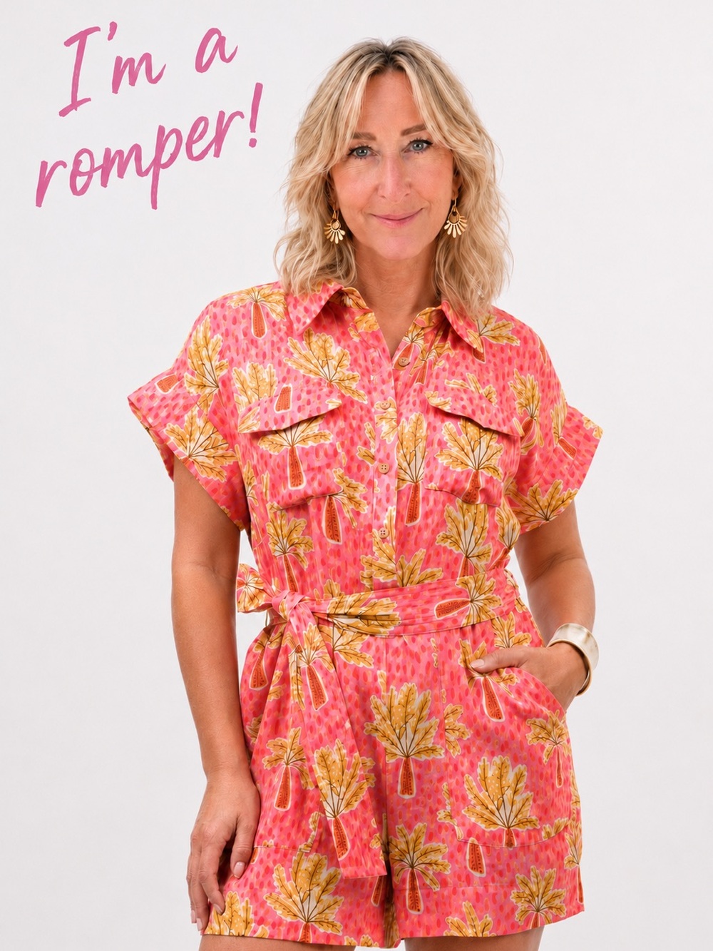 Uncle Frank Pink and Yellow Tropical Print Romper